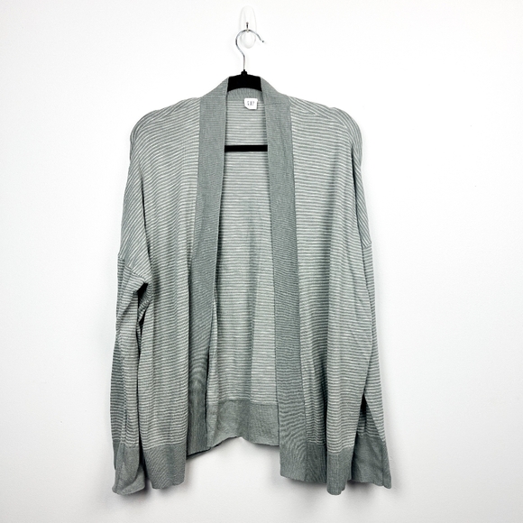GAP Sweaters - Gap Long Sleeve Grey & White Striped Cardigan